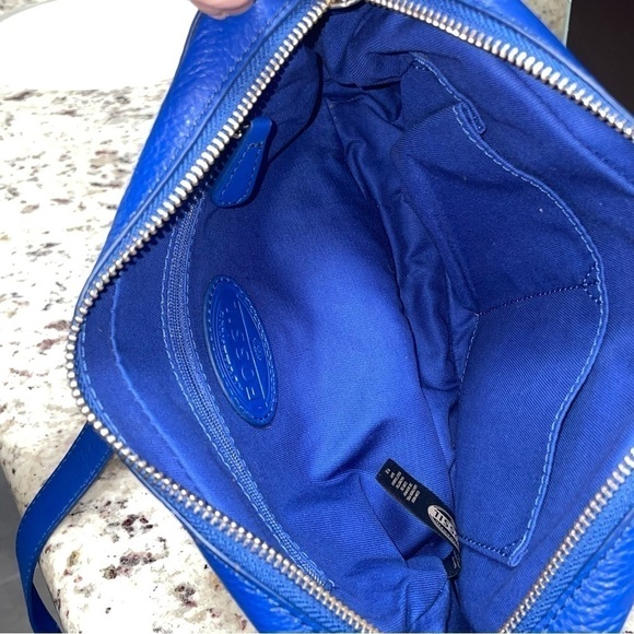 FOSSIL Riley Crossbody Shoulder Bag Purse Vivid Blue Leather 2 Latch Pockets - Picture 5 of 16
